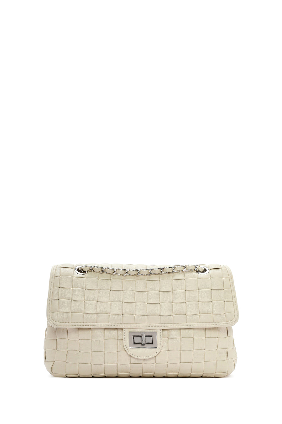 Women's Cream Braided Chain Strap Shoulder Bag