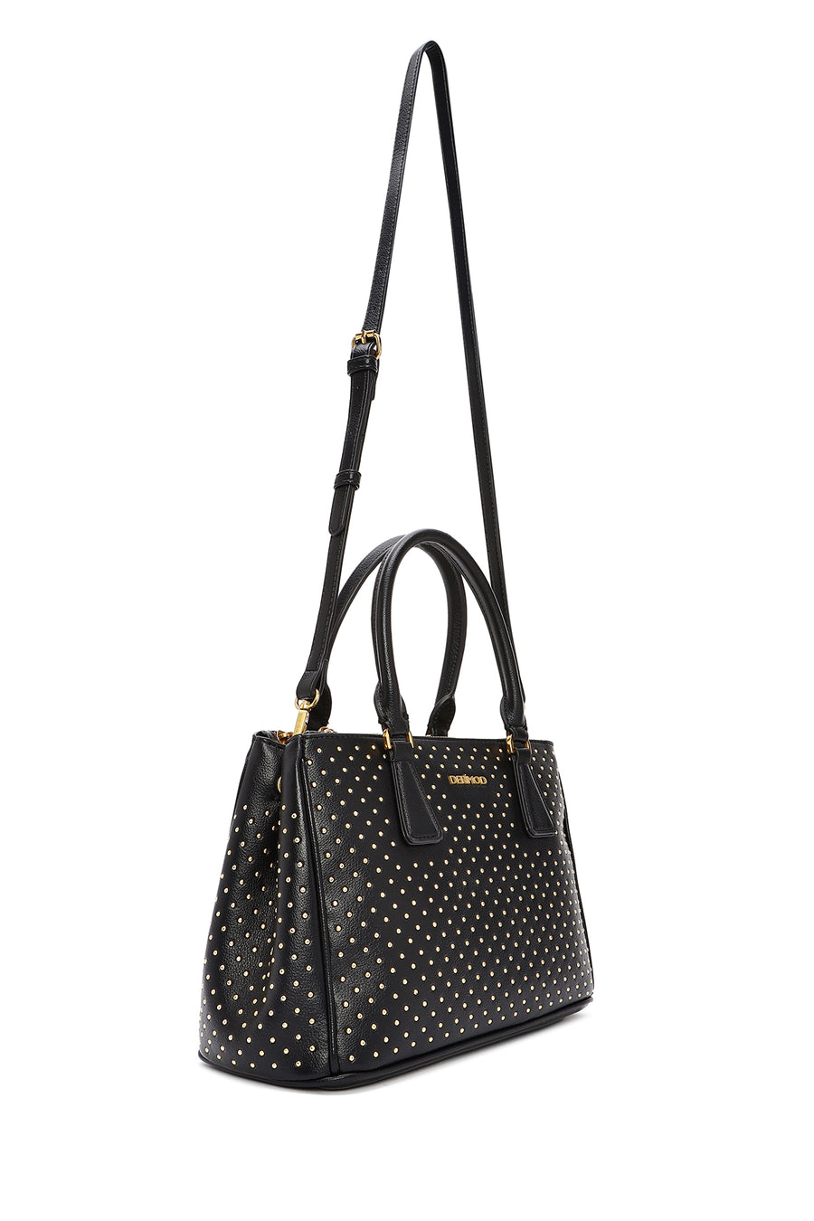 Women's Black Long Strap Stoned Classic Shoulder Bag