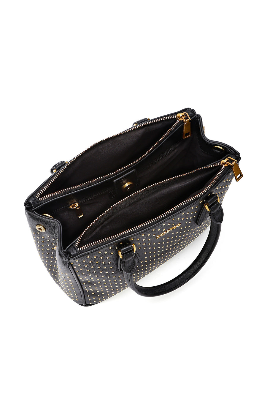 Women's Black Long Strap Stoned Classic Shoulder Bag
