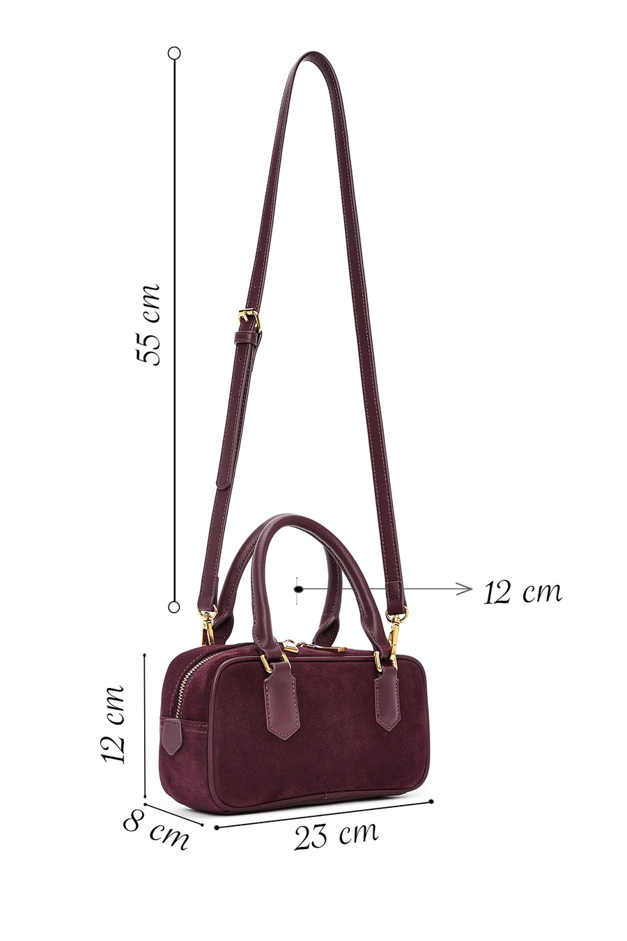 Women's Burgundy Long Strap Suede Leather Mini Handbag