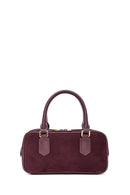Women's Burgundy Long Strap Suede Leather Mini Handbag | Derimod