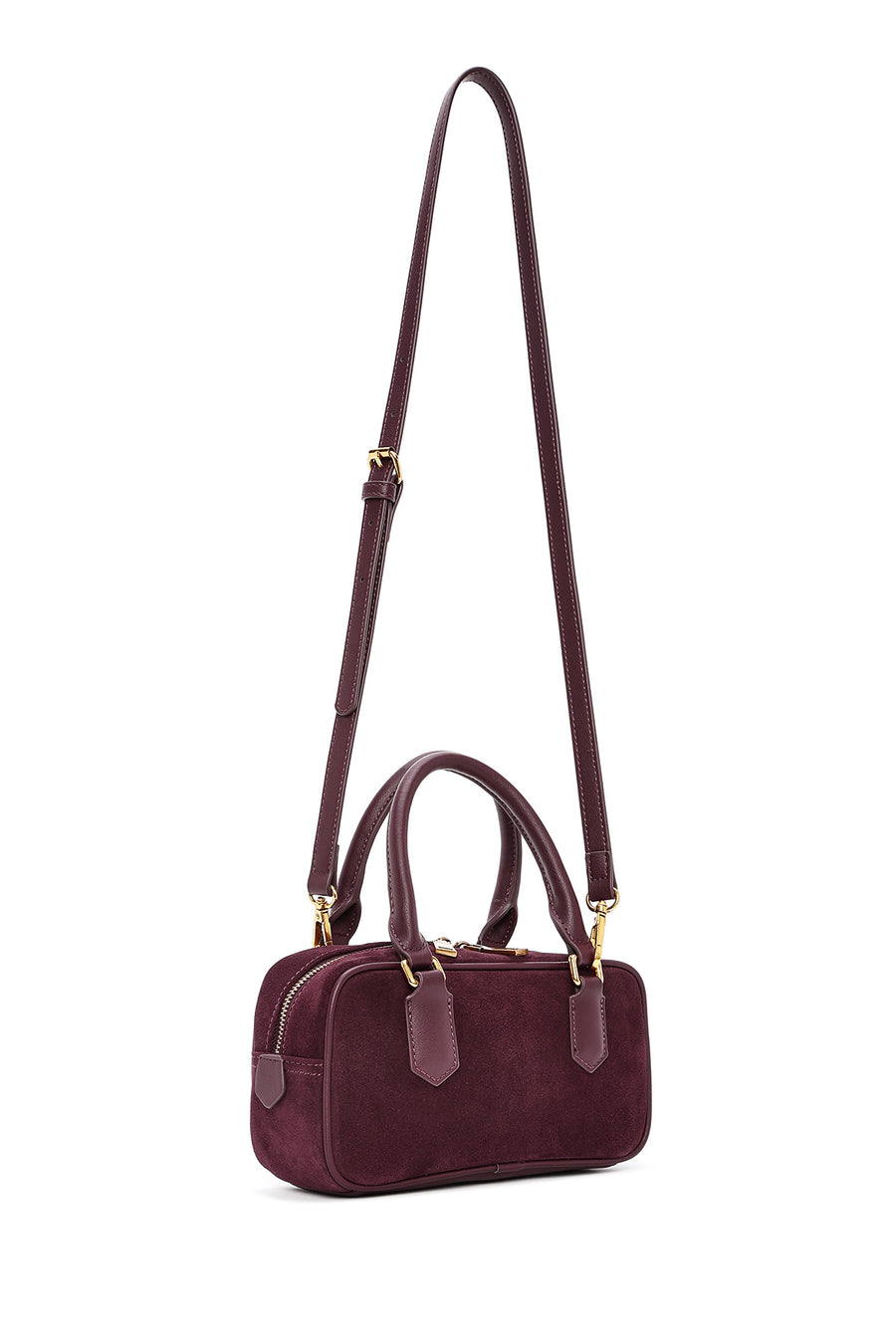 Women's Burgundy Long Strap Suede Leather Mini Handbag