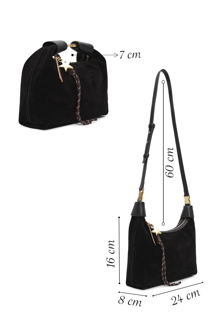Women's Black Long Strap Suede Leather Mini Handbag