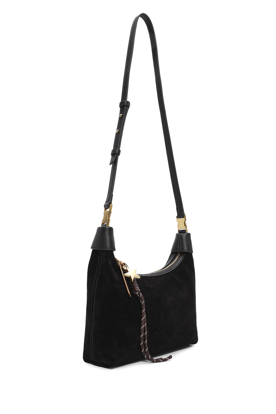 Women's Black Long Strap Suede Leather Mini Handbag