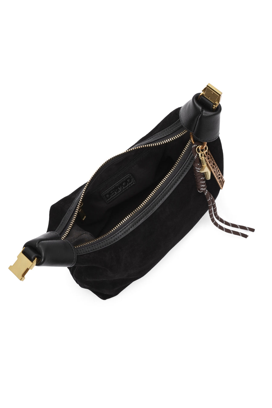 Women's Black Long Strap Suede Leather Mini Handbag
