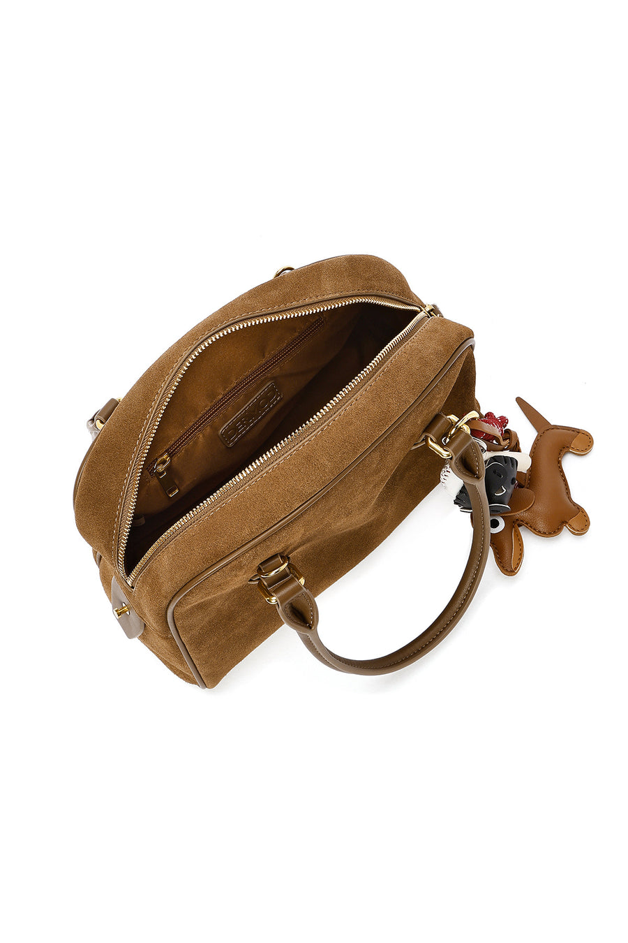 Women's Brown Long Strap Accessory Suede Leather Handbag