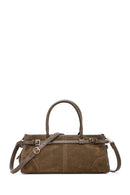 Women's Khaki Long Strap Suede Leather Handbag | Derimod
