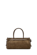 Women's Khaki Long Strap Suede Leather Handbag | Derimod