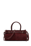 Women's Claret Red Long Strap Suede Leather Handbag | Derimod