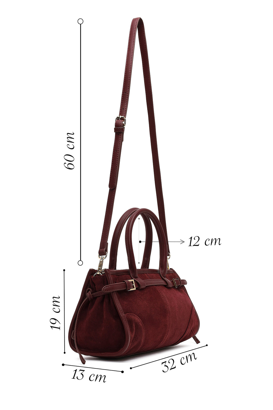 Women's Claret Red Long Strap Suede Leather Handbag
