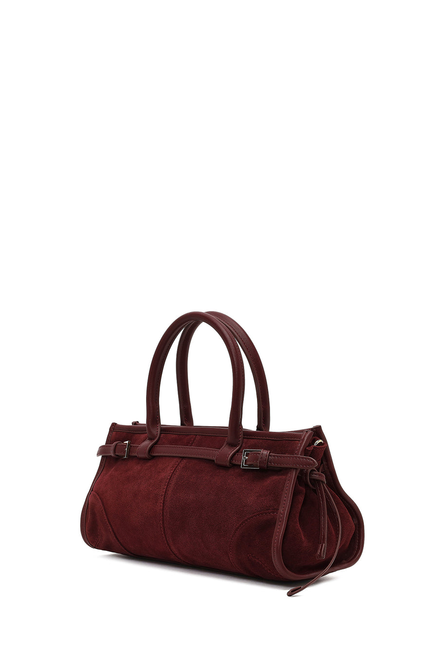 Women's Claret Red Long Strap Suede Leather Handbag