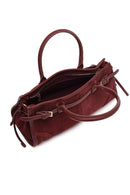 Women's Claret Red Long Strap Suede Leather Handbag | Derimod
