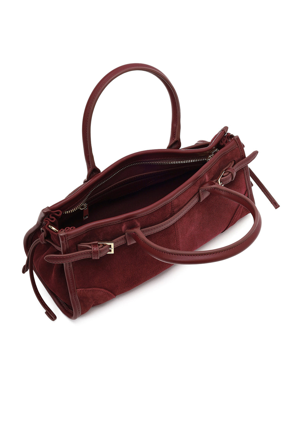 Women's Claret Red Long Strap Suede Leather Handbag