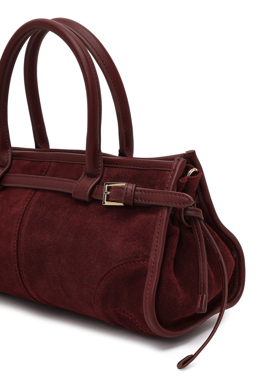 Women's Claret Red Long Strap Suede Leather Handbag