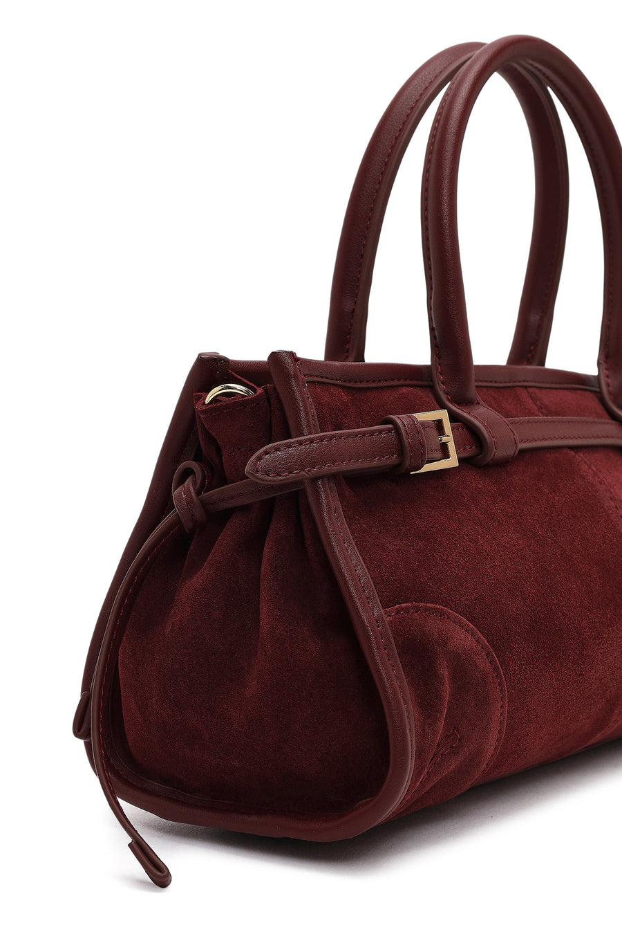 Women's Claret Red Long Strap Suede Leather Handbag