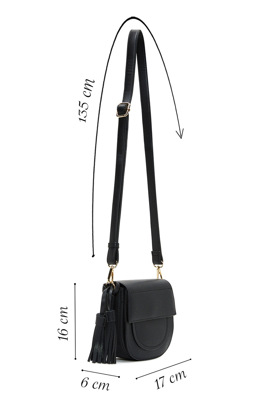 Women's Black Long Strap Shoulder Bag with Accessories