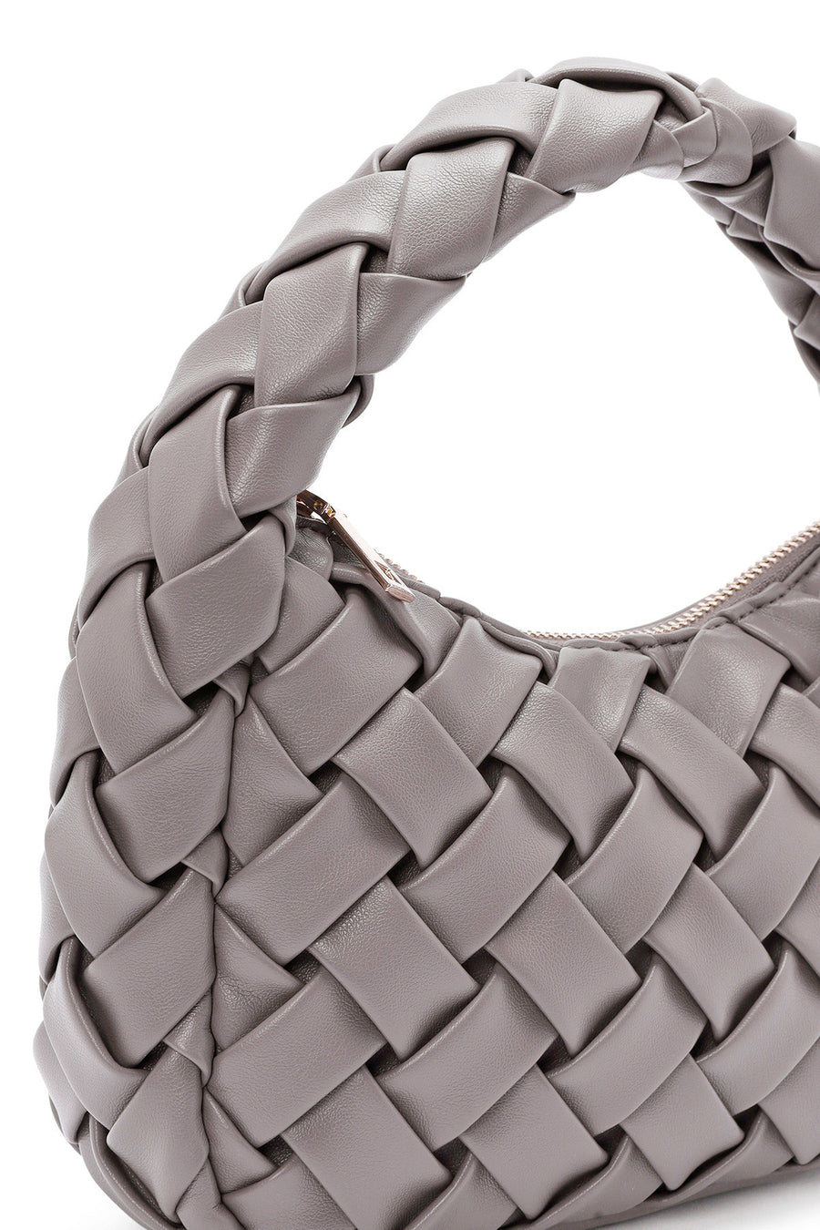 Kadın Gri Örgülü Mini Kol Çantası