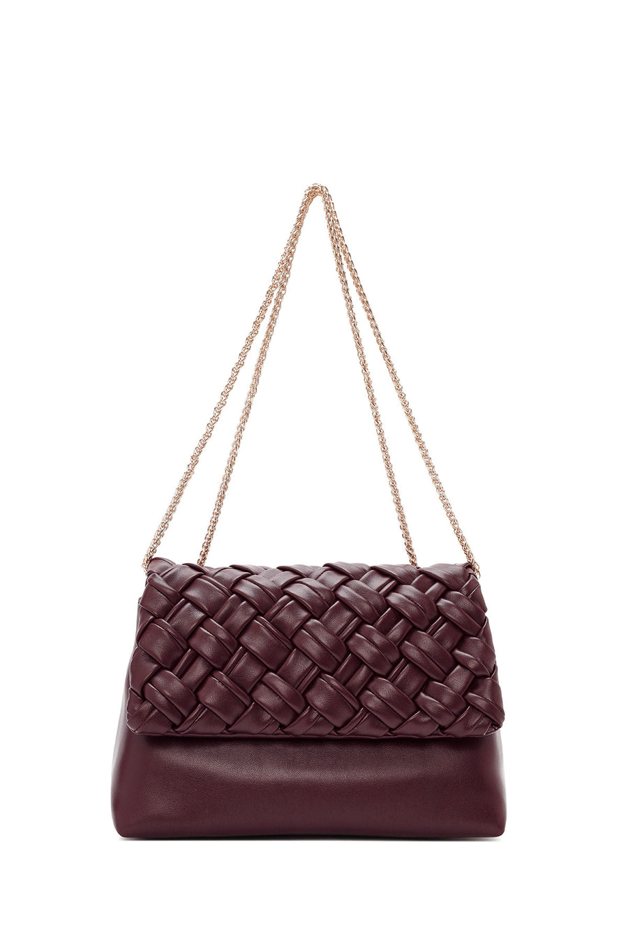 Women's Burgundy Long Chain Strap Braided Crossbody Bag