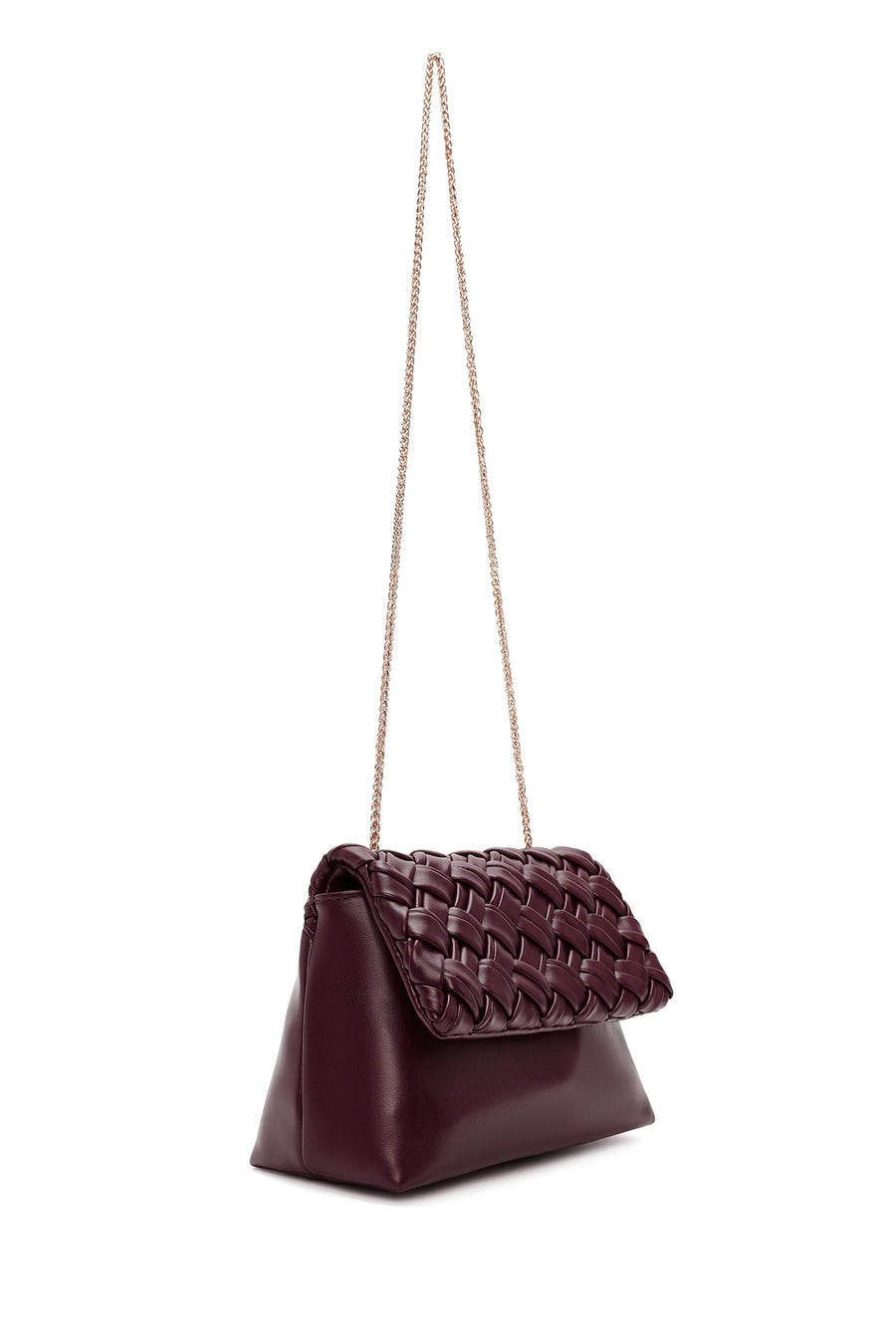Women's Burgundy Long Chain Strap Braided Crossbody Bag