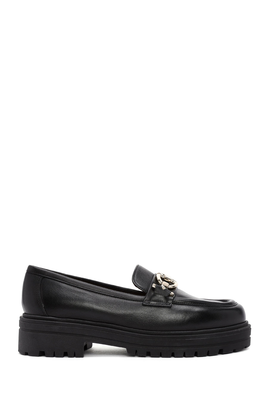 Derimod Gritti Women's Black Buckle Detailed Leather Masculine Loafer 24WFD110318 | Derimod