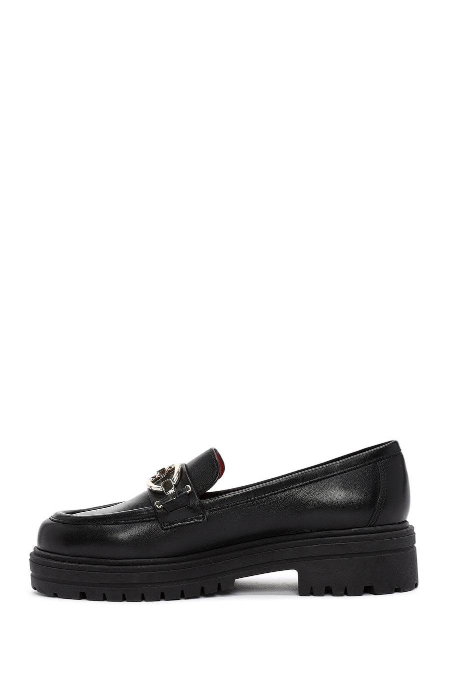 Derimod Gritti Women's Black Buckle Detailed Leather Masculine Loafer