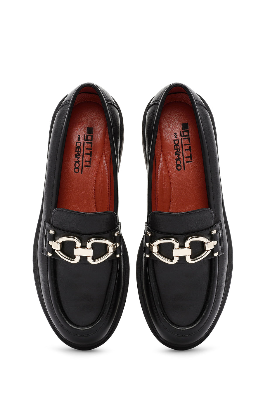 Derimod Gritti Women's Black Buckle Detailed Leather Masculine Loafer