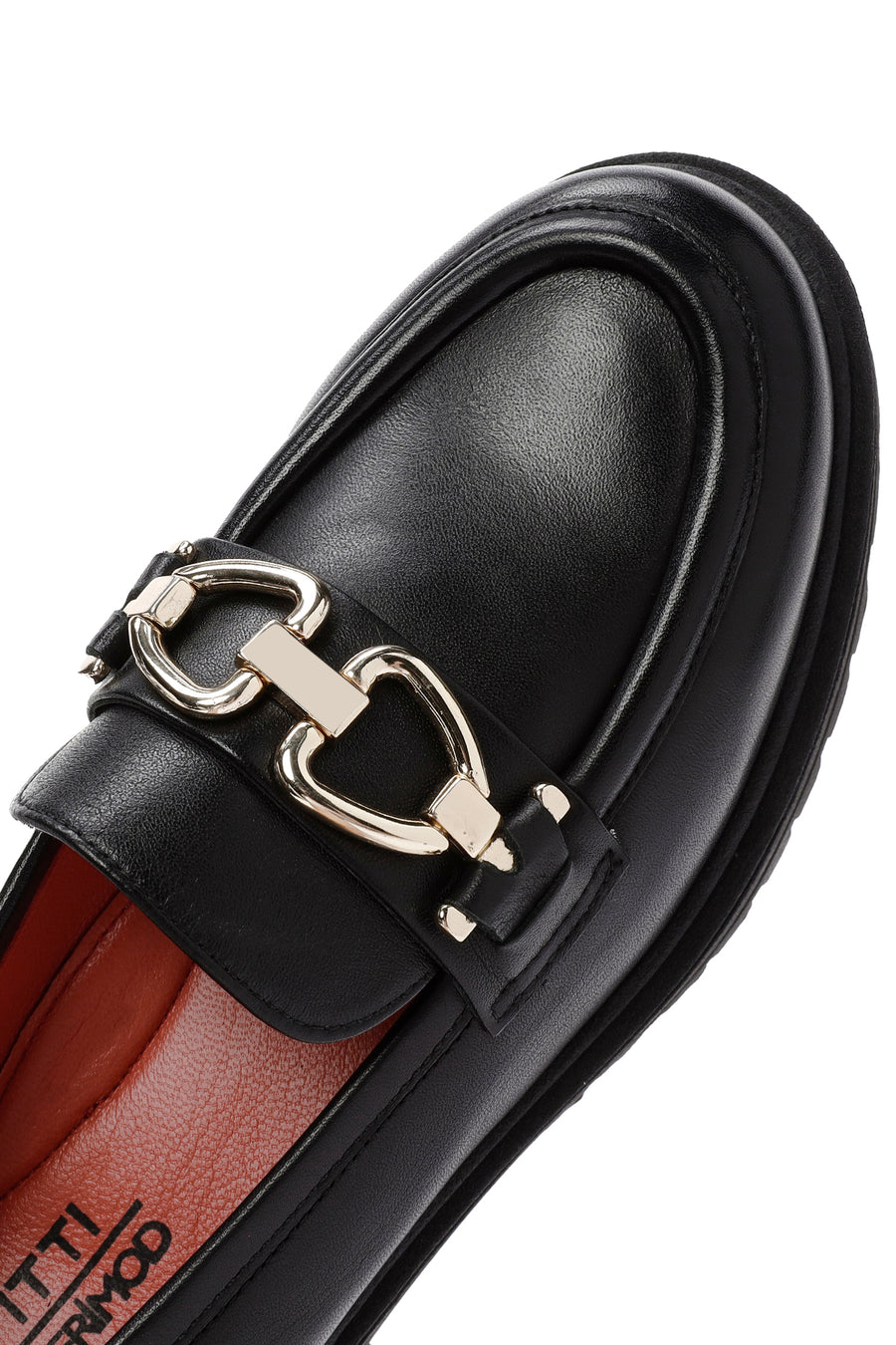 Derimod Gritti Women's Black Buckle Detailed Leather Masculine Loafer