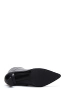 Women's Black Zippered Thin Heeled Leather Boots | Derimod