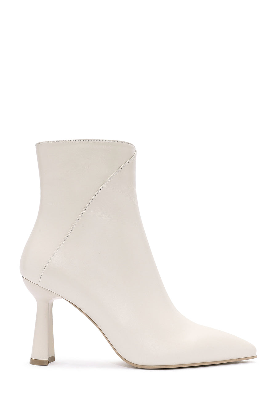 Women's Cream Zippered Thin Heel Leather Boots 24WFD131618 | Derimod