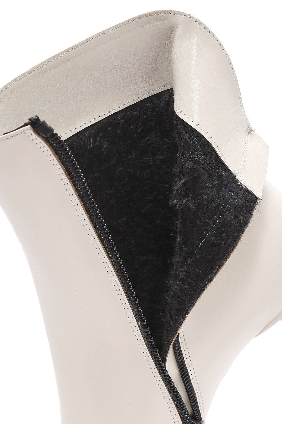 Women's Cream Zippered Thin Heel Leather Boots