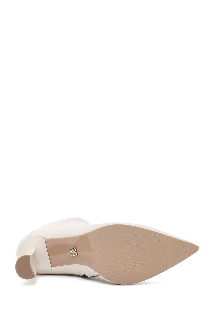 Women's Cream Zippered Thin Heel Leather Boots