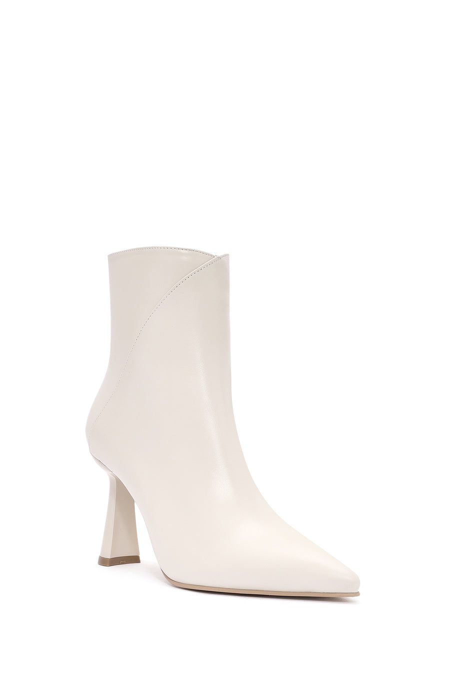 Women's Cream Zippered Thin Heel Leather Boots