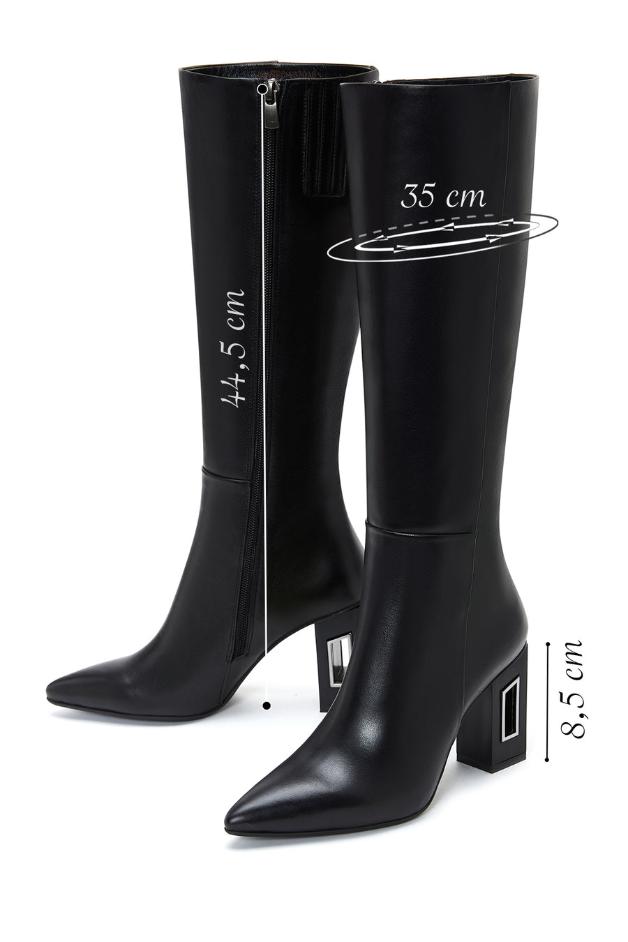 Women's Black Zipper Heeled Leather Boots