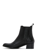 Women's Black Thick Heeled Leather Chelsea Boots | Derimod