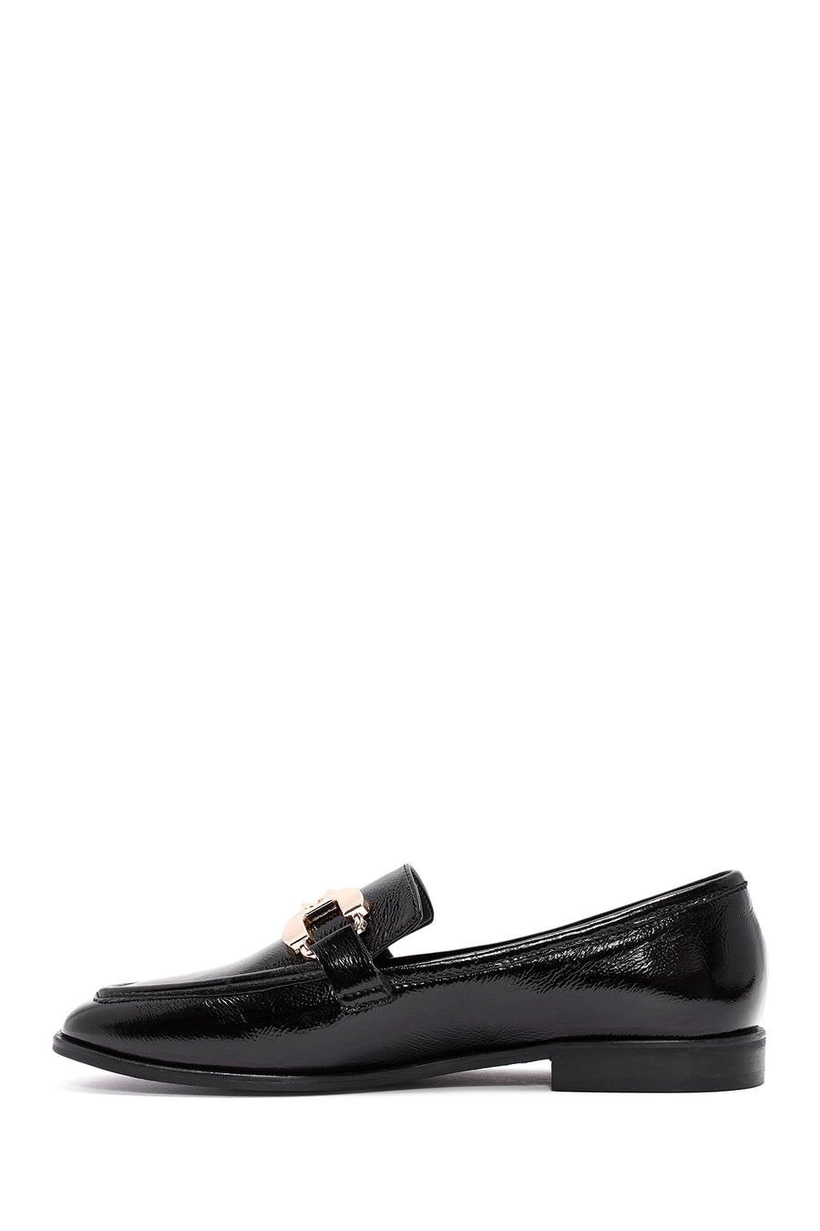 Women's Black Buckle Detailed Leather Masculine Loafer
