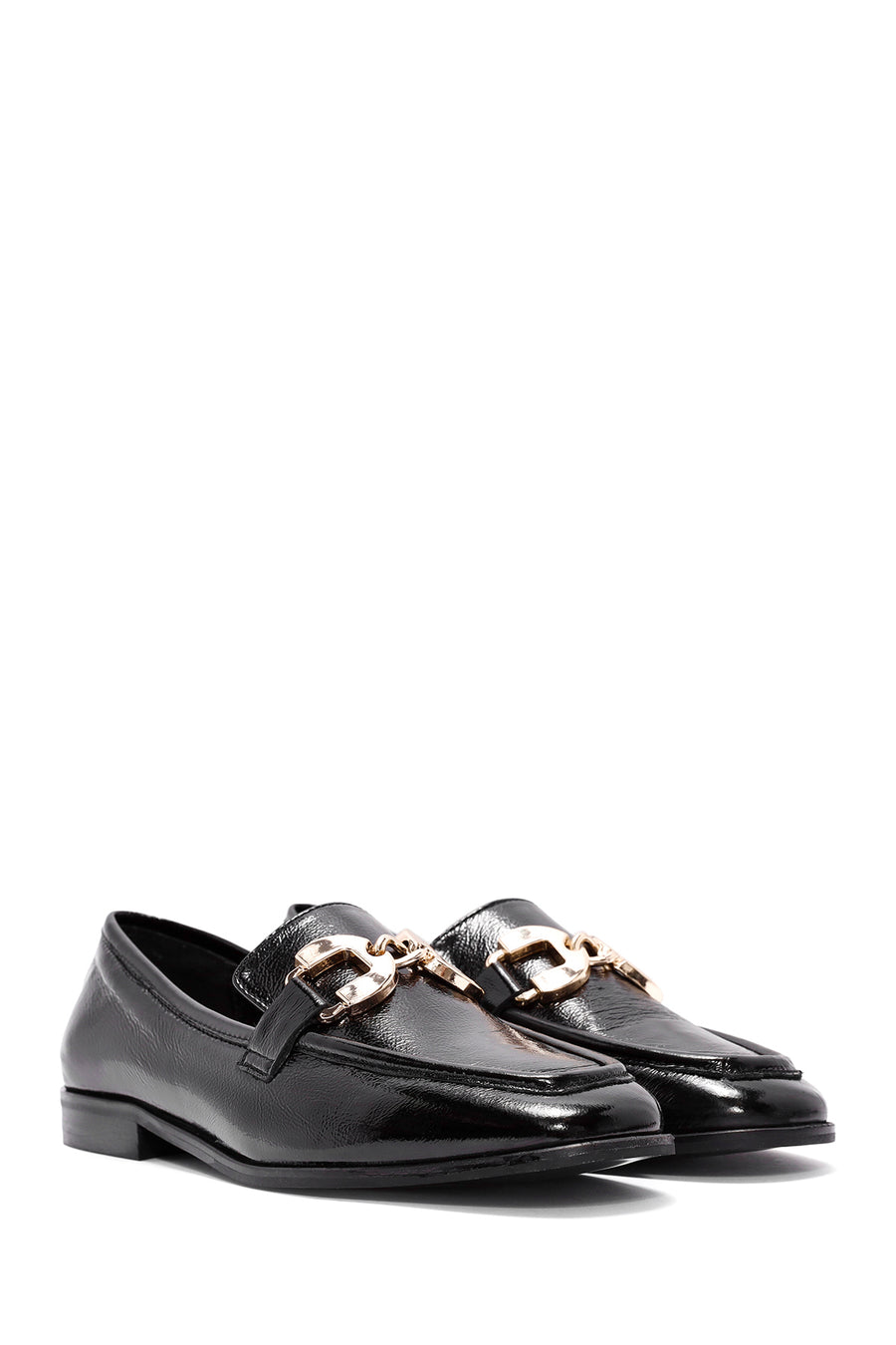 Women's Black Buckle Detailed Leather Masculine Loafer