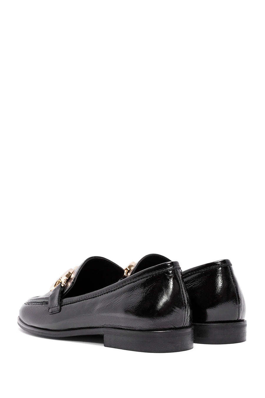 Women's Black Buckle Detailed Leather Masculine Loafer