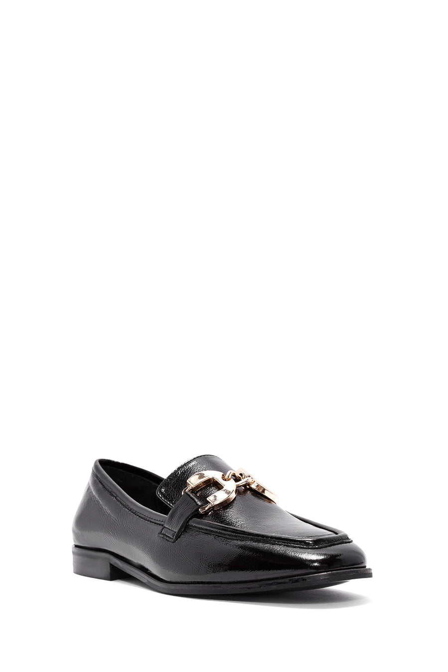 Women's Black Buckle Detailed Leather Masculine Loafer
