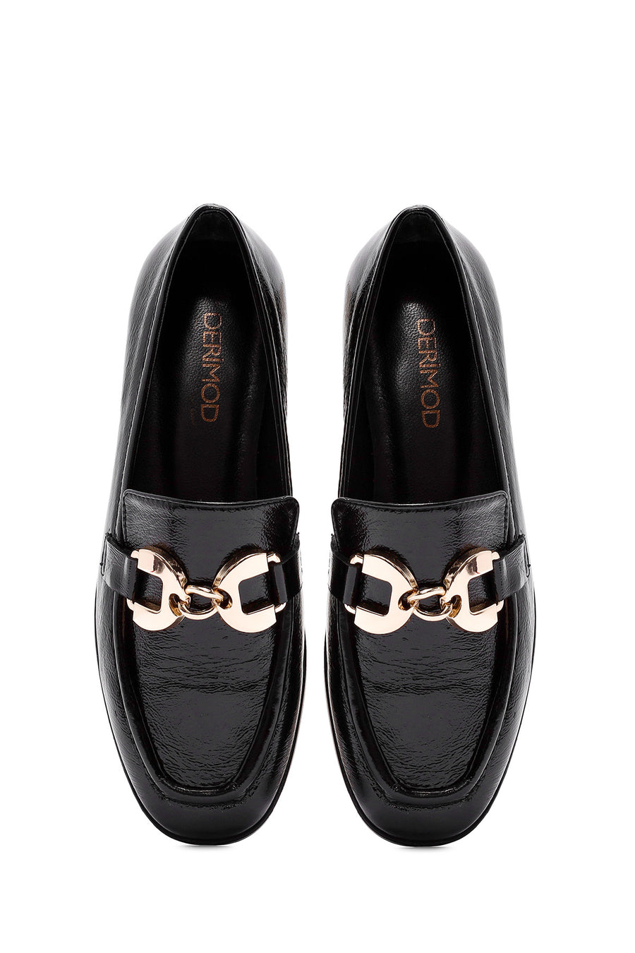 Women's Black Buckle Detailed Leather Masculine Loafer