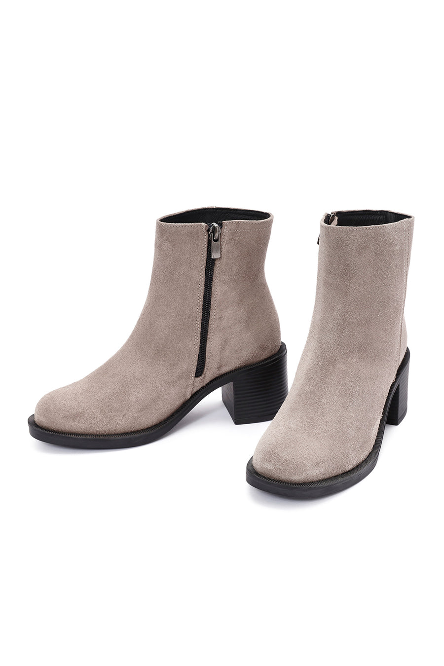 Women's Mink Zippered Thick Heel Suede Leather Boots