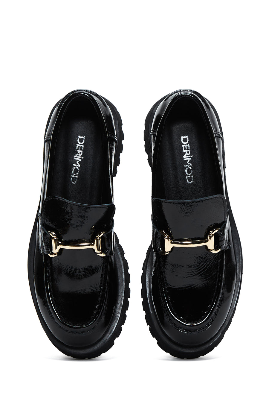 Women's Black Buckle Detailed Patent Leather Masculine Loafer