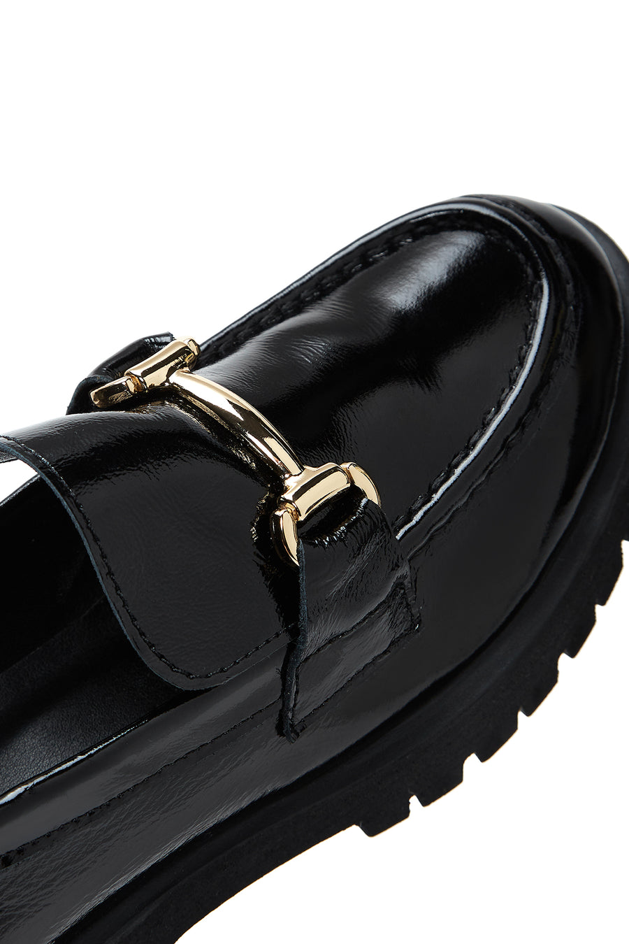 Women's Black Buckle Detailed Patent Leather Masculine Loafer