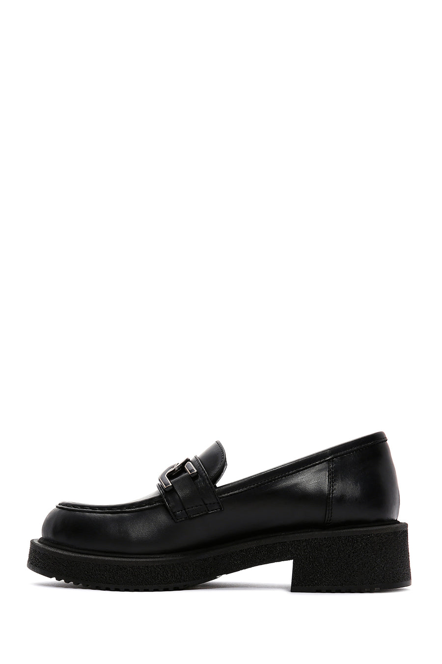 Women's Black Chain Detailed Leather Masculine Loafer