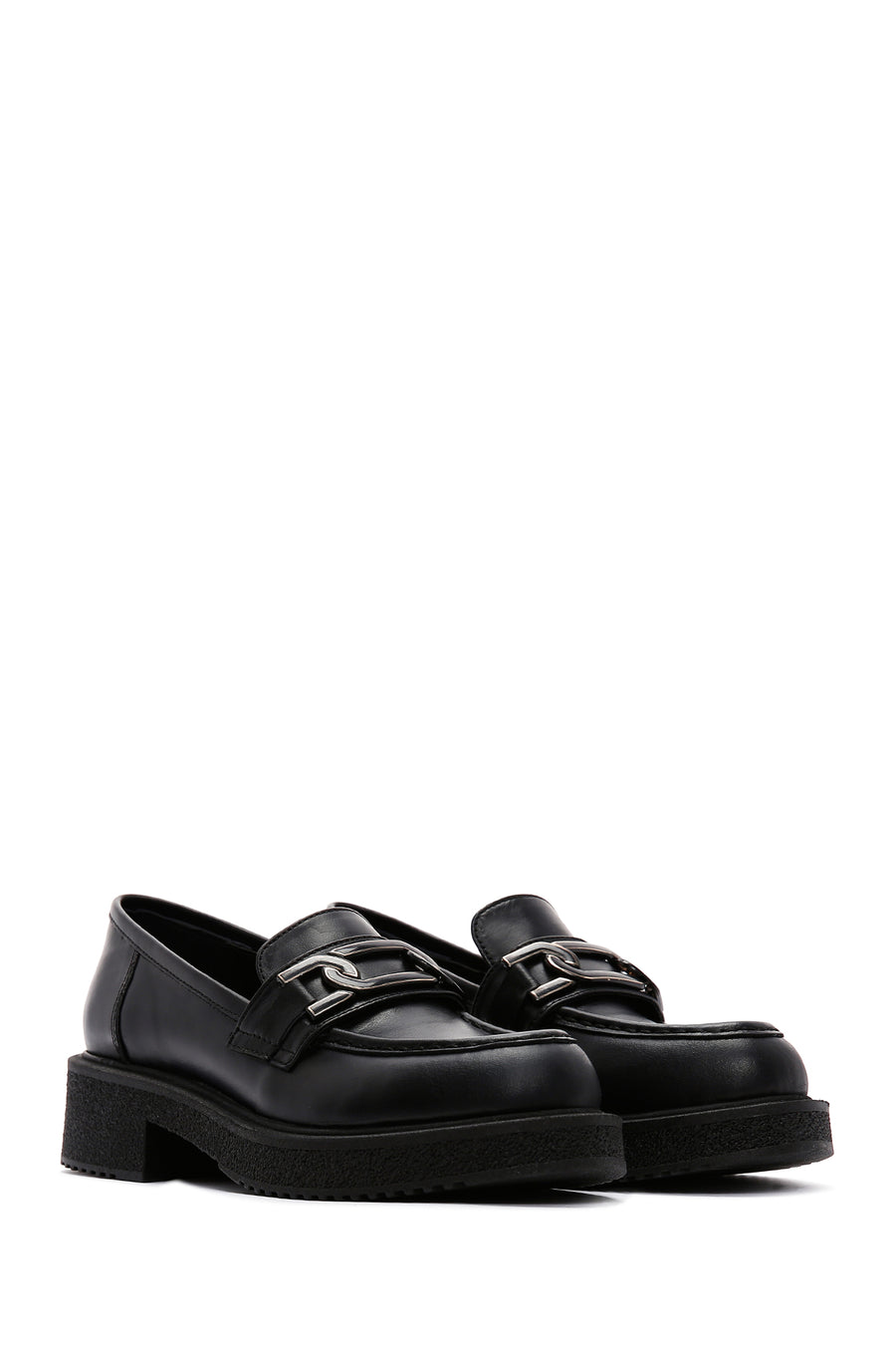 Women's Black Chain Detailed Leather Masculine Loafer