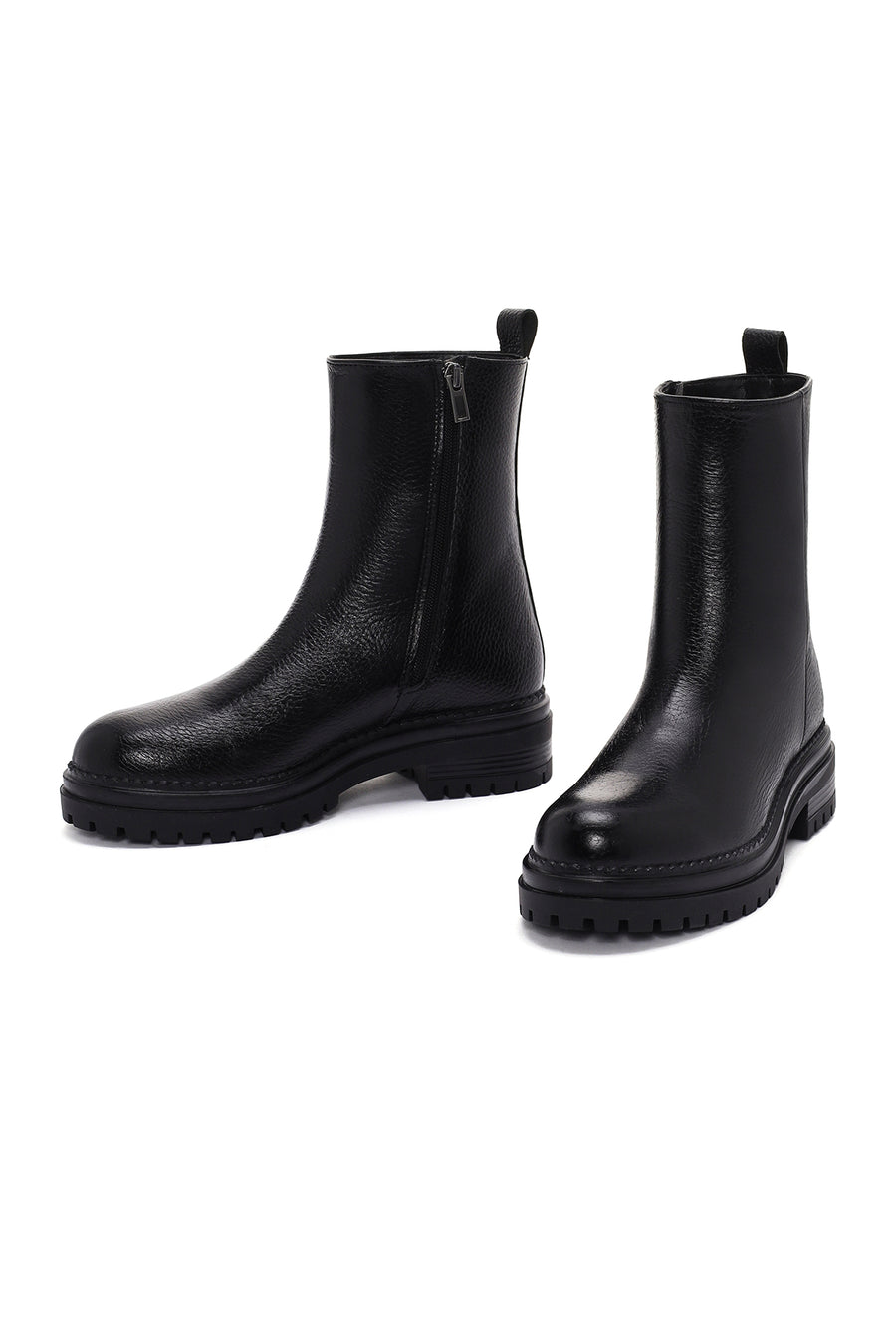 Women's Black Zippered Leather Boots