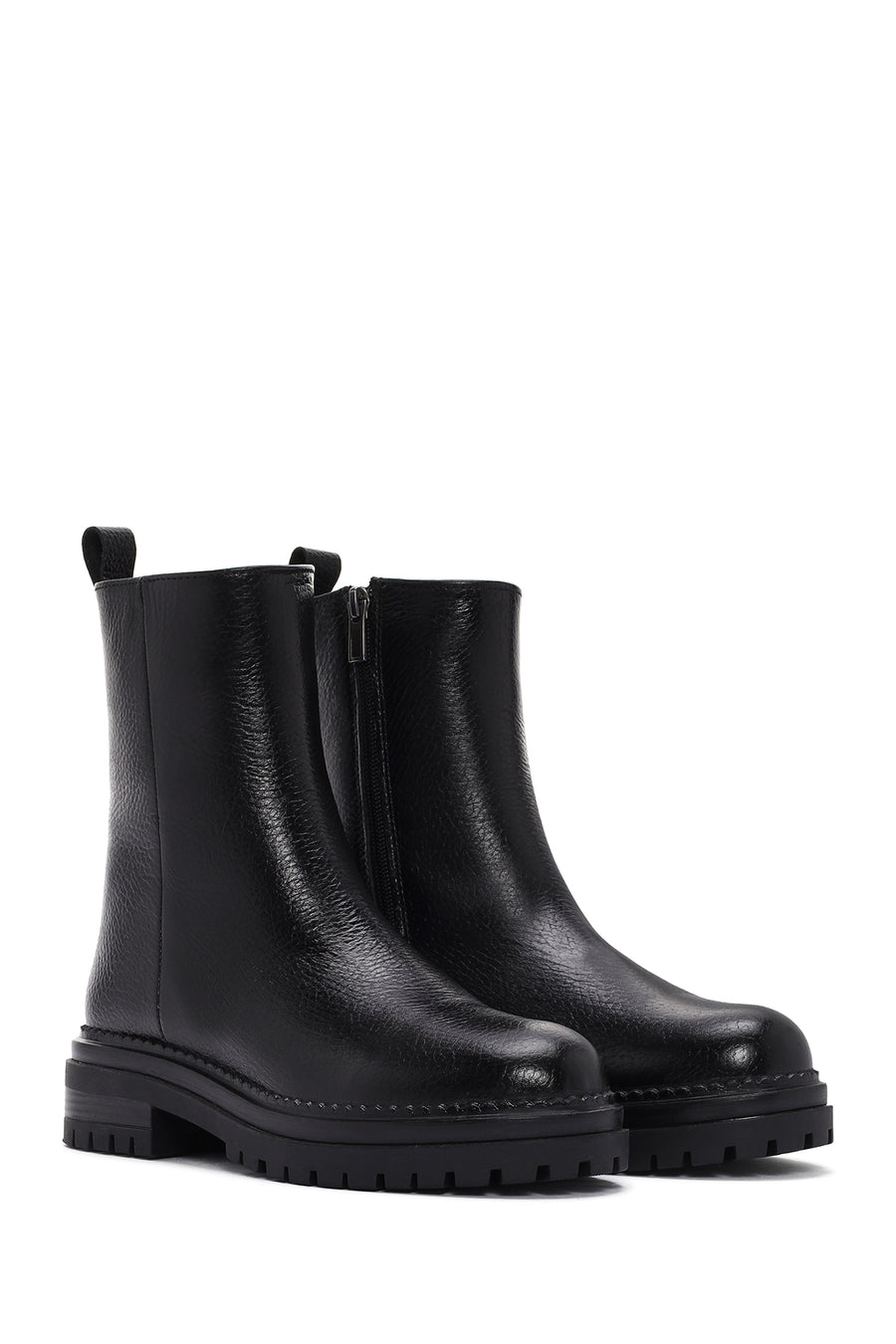 Women's Black Zippered Leather Boots