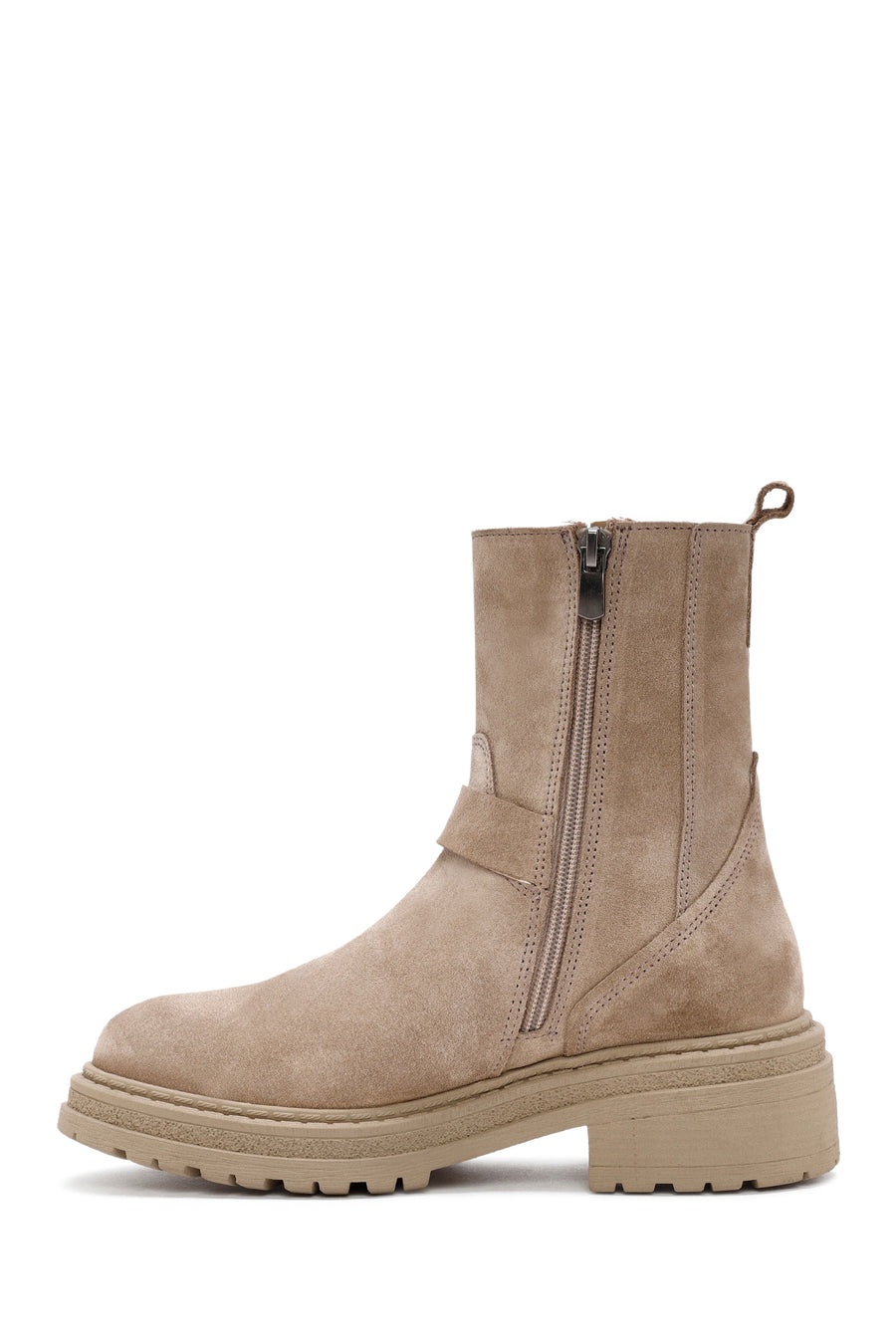 Women's Beige Zippered Suede Leather Boots