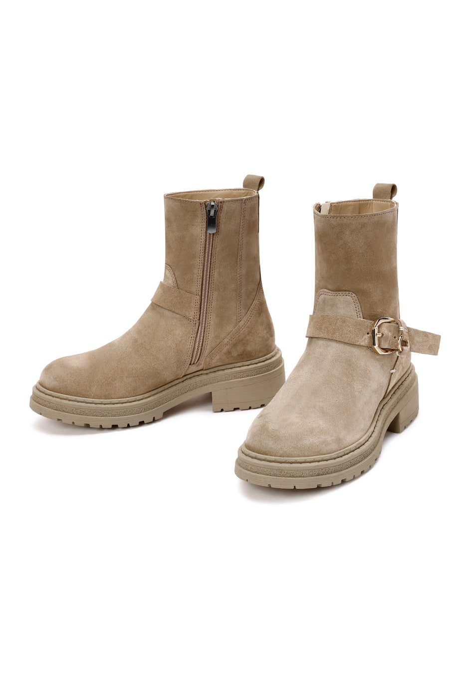Women's Beige Zippered Suede Leather Boots