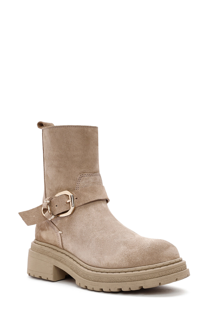 Women's Beige Zippered Suede Leather Boots