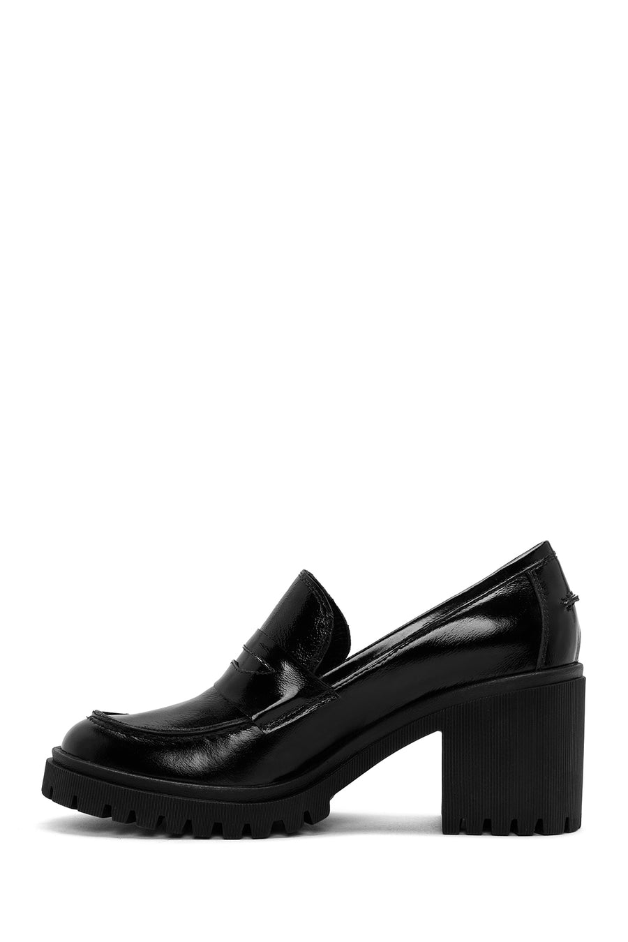 Women's Black High Thick Heel Patent Leather Masculine Loafer